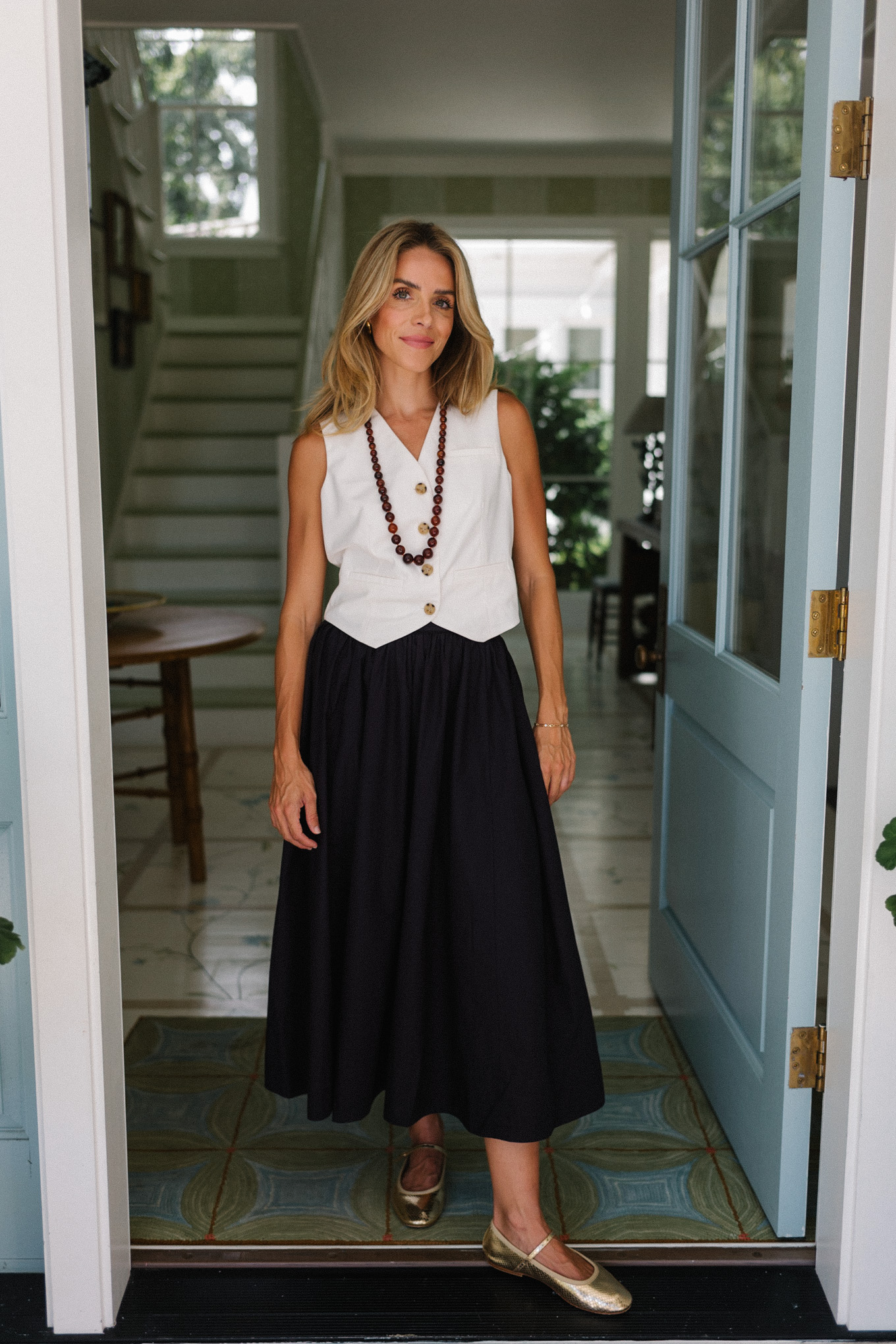 white vest top black maxi skirt