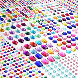 Queenti 2102pcs Gems Stickers, Self Adhesive Gems for Crafts Bling Rhinestones for Crafts, Assorted Shapes Jewels Rhinestones Stickers, Muticolor