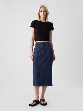 Gapheritage Button-Back Denim Midi Pencil Skirt