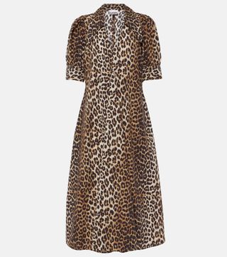 Ganni, Leopard-Print Cotton Poplin Midi Dress