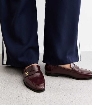 Burgundy Leather-Look Loafers