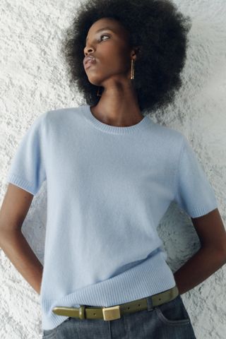 Basic 100% Cashmere Short Sleeve Top