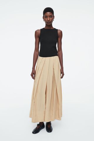 Pleated A-Line Midi Skirt