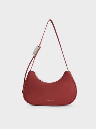 Nylon Curved Metallic-Accent Shoulder Bag