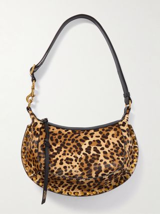 Oskan Moon Leather-Trimmed Studded Leopard-Print Calf Hair Shoulder Bag