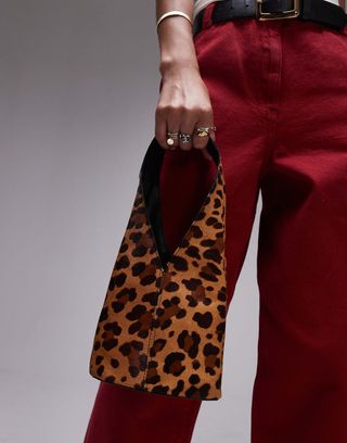 Topshop Gima Leather Grab Bag in Leopard Print