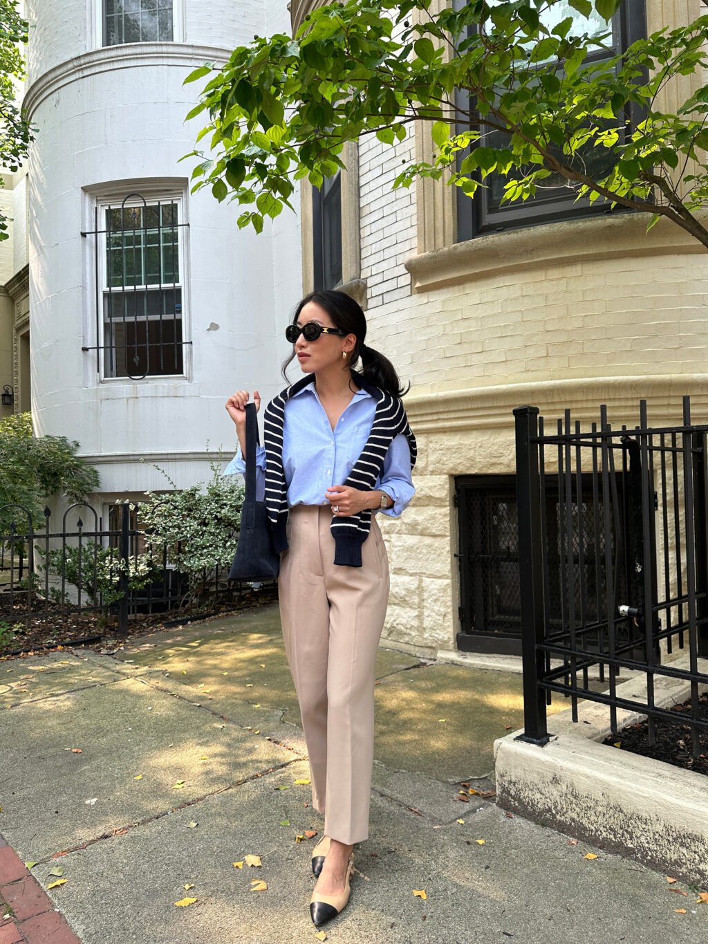 sezane tomboy shirt blue oxford petite