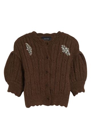 Crystal Embellished Crop Alpaca & Merino Wool Blend Cardigan