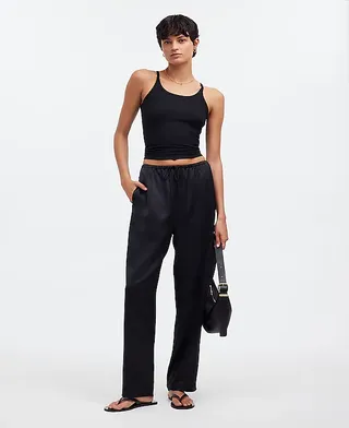 Madewell, Pintucked Slim Pull-On Pants in Satin