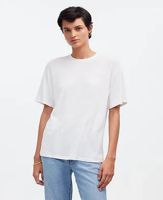 Madewell, Linen-Blend Crewneck Oversized Tee