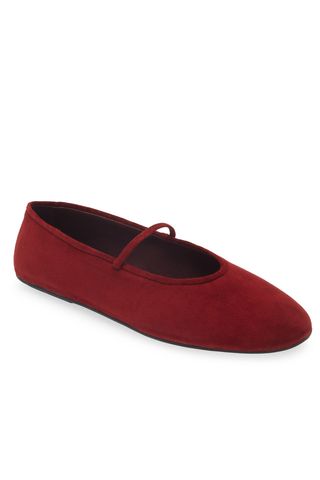 Jeffrey Campbell Dancerina Mary Jane Ballet Flat in Wine Suede 