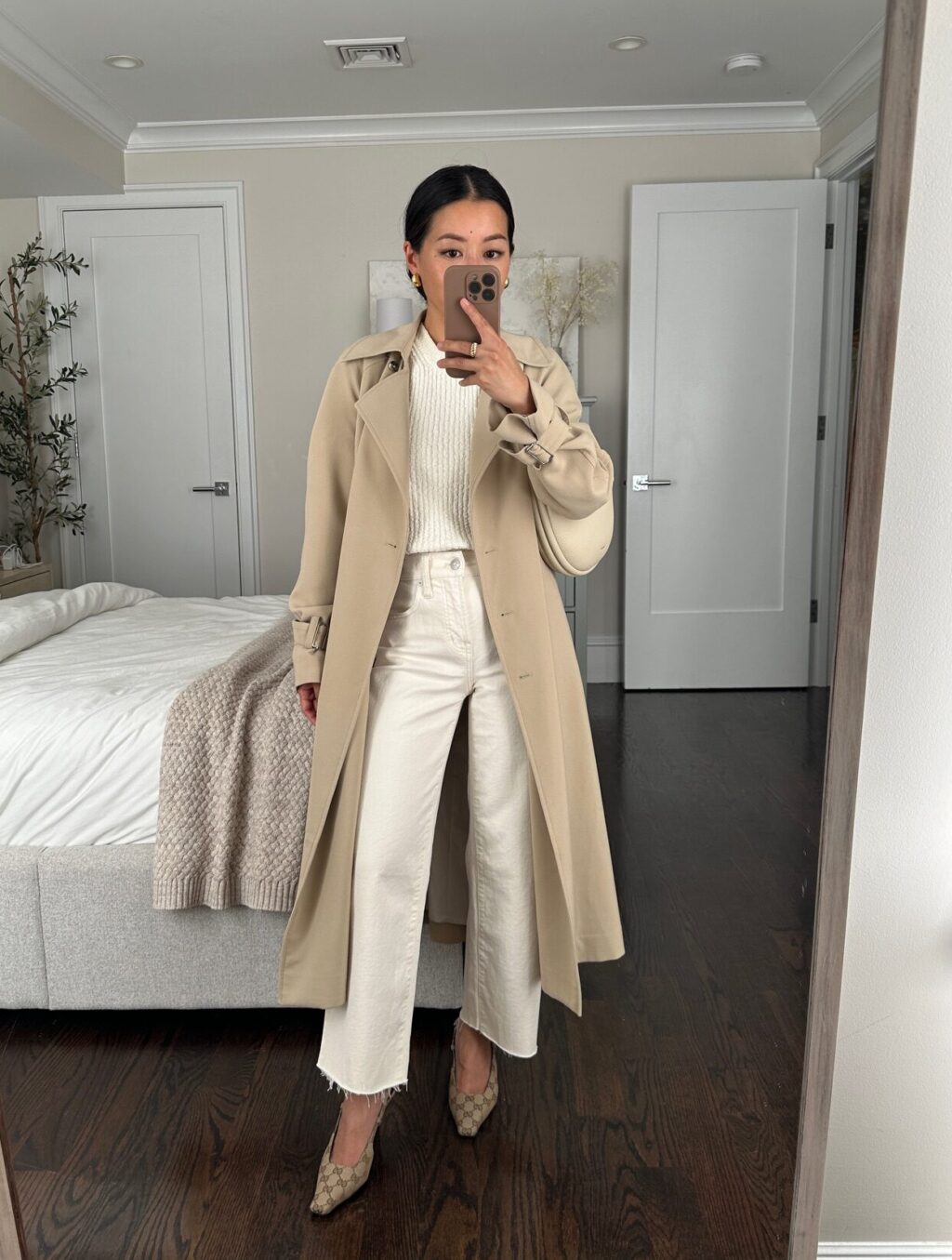 oak and fort trench coat madewell perfect vintage jeans gucci heels