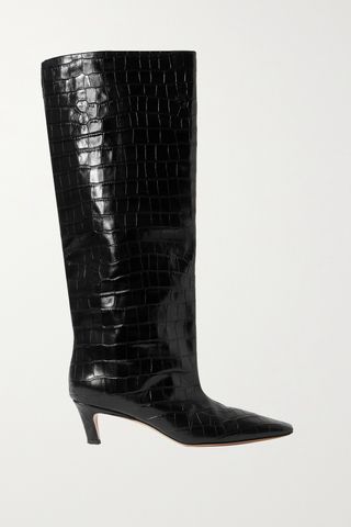 + Net Sustain Croc-Effect Leather Knee Boots