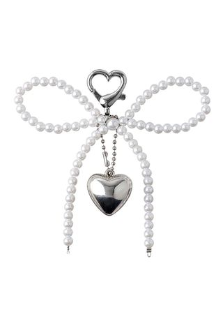 Amazon Silver Heart and Pearl Bow Keychain 