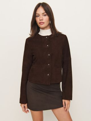 Reformation Veda Reed Jacket in mole suede