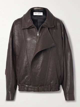 Oversized Textured-Leather Jacket