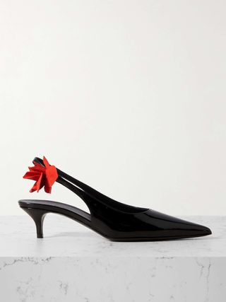 Appliquéd Patent-Leather Slingback Pumps