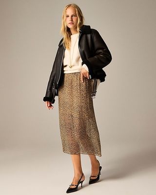 Gwyneth Layered Slip Skirt in Leopard Crinkle Chiffon