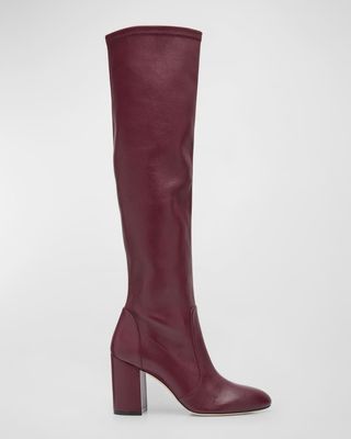 burgundy thigh-high boots