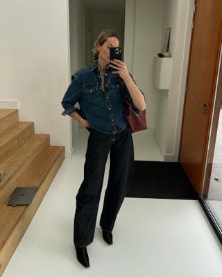 A fashion person wearing denim on denim.