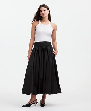 Madewell Poplin Smocked Bubble Midi Skirt