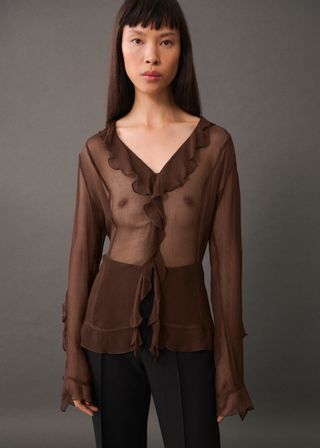 mango, Semi-Transparent Ruffled Blouse