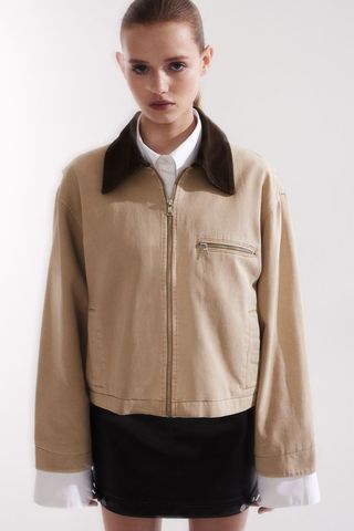 Corduroy-Collar Twill Jacket