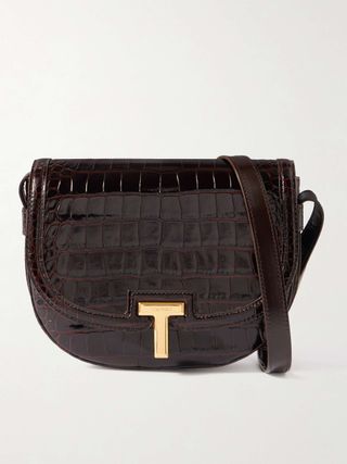 Croc-Effect Leather Shoulder Bag