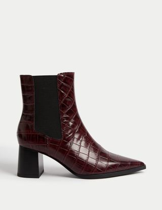 Leather Chelsea Croc Block Heel Boots