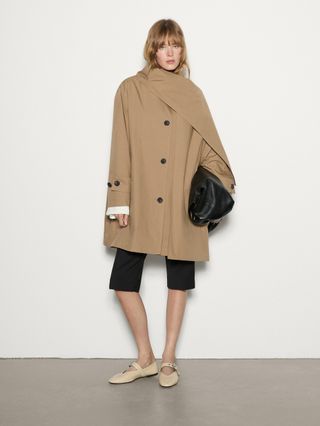 massimo dutti, Cotton Trench Coat with Scarf