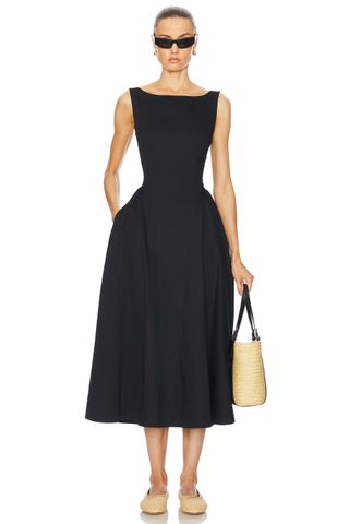 Stretch Cotton Sateen Midi Dress