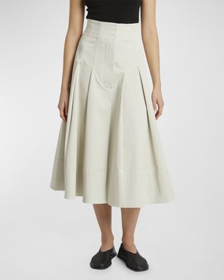 Moore Pleated Organic Cotton Twill Suiting Midi Skirt