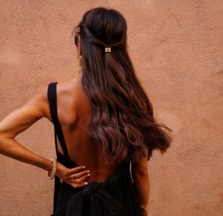 Woman with long hair and accessories