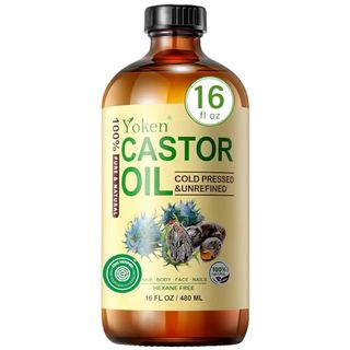 Yoken Pure Castor Oil Glass Bottle 16 Fl Oz 100% Natural Cold Pressed Castor Oil for Face, Body, Hair, Eyelashes - Hexane Free, Unrefined,virgin, Rich Fatty Acids for Castor Oil Pack Skin Moisturizer