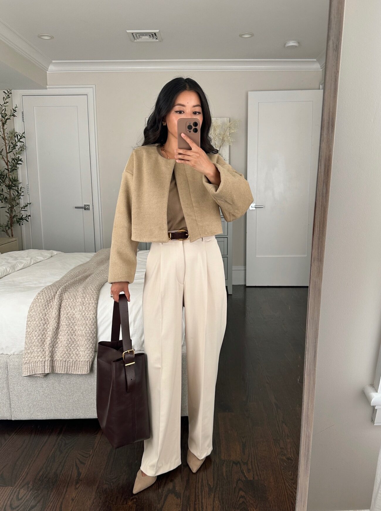 Amazon jacket Uniqlo trousers madewell bag