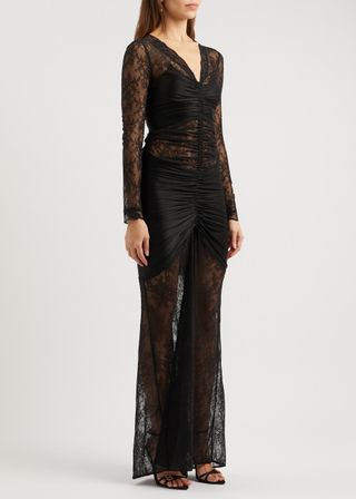 Stretch-Jersey and Lace Maxi Dress