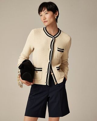 Contrast-Trim Cardigan Sweater