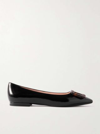 Gommettine Buckled Glossed Crinkled-Leather Ballet Flats