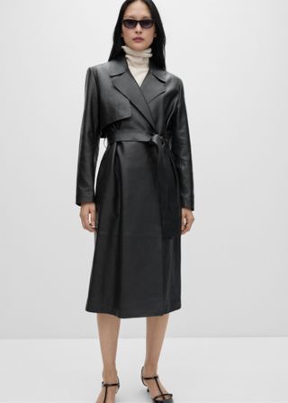 100% Leather Belted Trench Coat