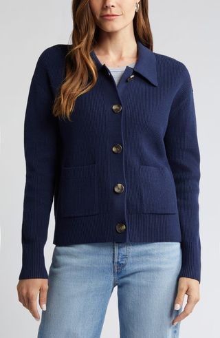 Collar Organic Cotton Blend Cardigan