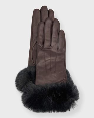 Sofia Cashmere, Leather & Cashmere Gloves With Faux Fur Cuffs