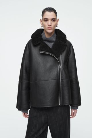 Oversized Shearling Aviator Jacket