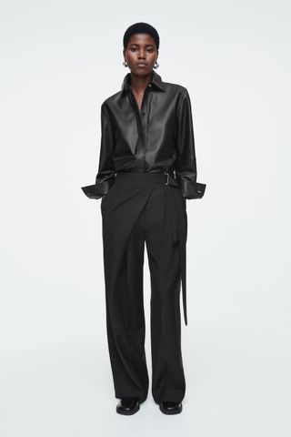 Belted Wrap-Front Wool Pants