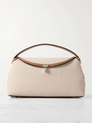 T-Lock Leather-Trimmed Cotton-Canvas Shoulder Bag