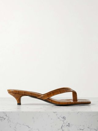 Croc-Effect Leather Sandals