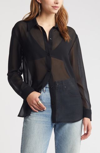 Sheer Button-Up Shirt