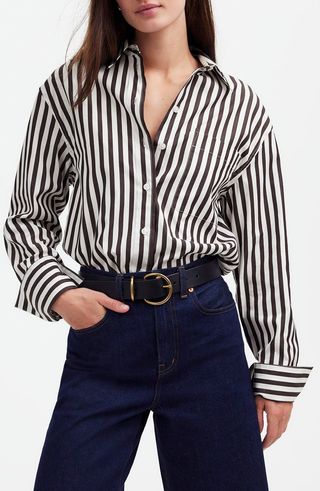 Stripe Relaxed Fit Cotton Poplin Button-Up Shirt