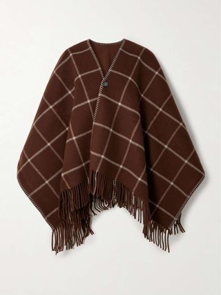 Welbeck Fringed Whipstitched-Trimmed Checked Wool and Cashmere-Blend Cape