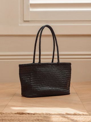 Woven Leather Tote Bag | Black