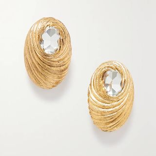 SAINT LAURENT, Gold-Tone Crystal Clip Earrings